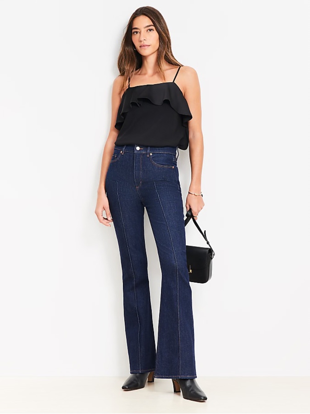 NWT! LOFT Ruffle Square Neck Cami - Black - Size Small